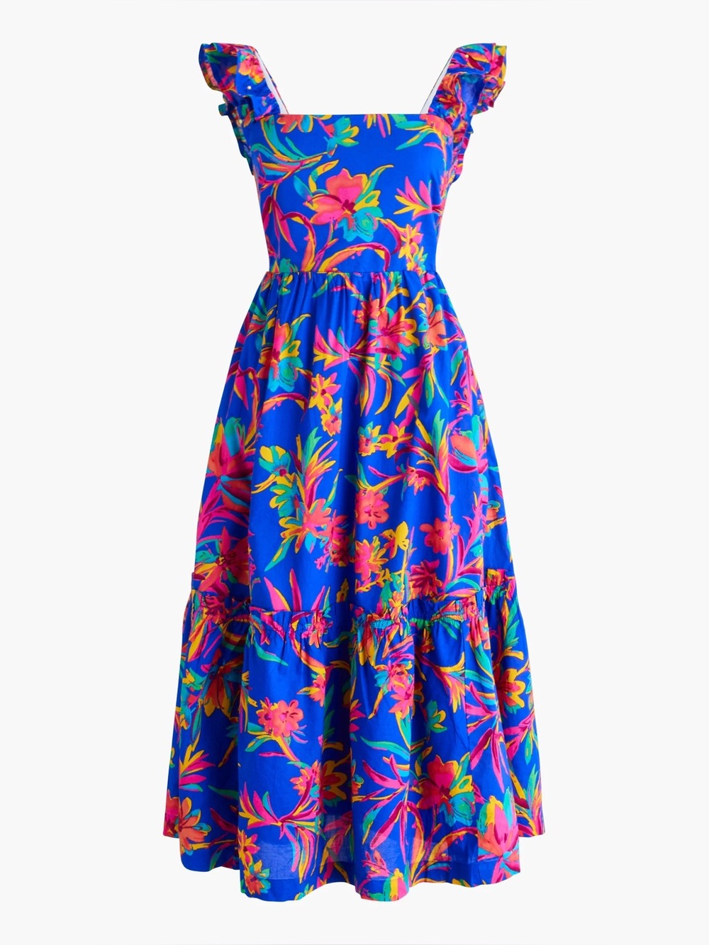 J Crew Brilliant Blue Dark Peo Midi Square Neck Vacation Dress Size 10 - Picture 4 of 9